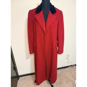 Vintage M.G. Kinsler 1960s Union Made 80% Wool Red Trench Velvet Collar Size M L